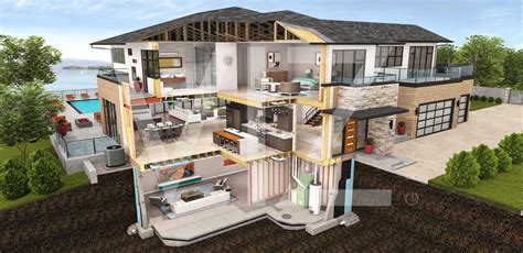 Modern House Cutaway Rendering - Full Basement - VIZ Graphics