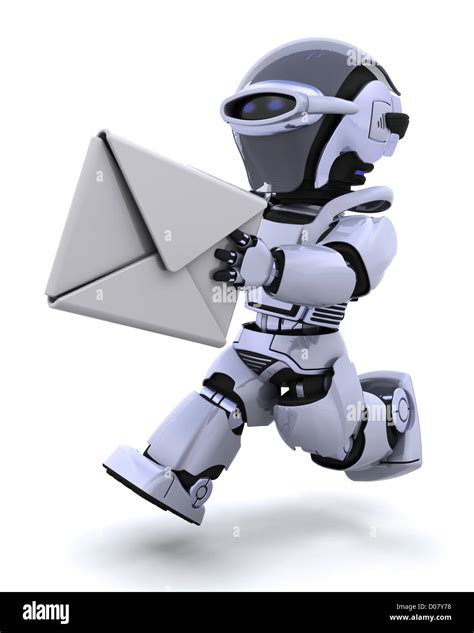 3d Render Of Robot Running With An Envelope Stock Photo Alamy