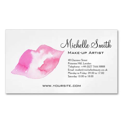 Watercolor Pink Lips Makeup Branding Business Card Magnet Zazzle