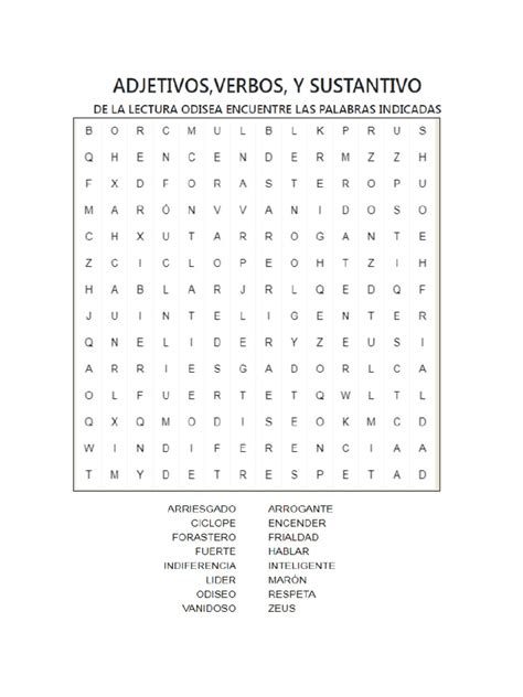 Sopa De Letras Adjetivos Verbos Y Sustantivos Pdf