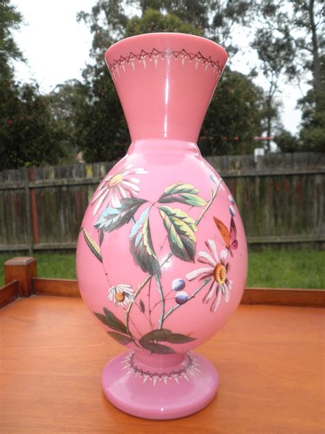 Antique Victorian Pink Milk Glass Hand Painted Vase Ebay