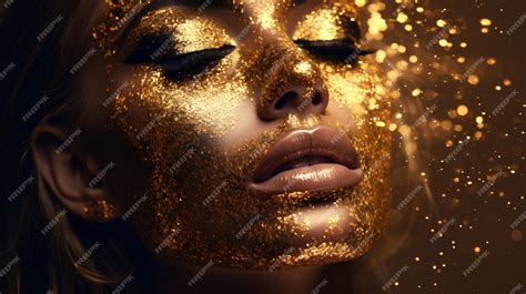 Premium Photo Gold Makeup Gold Glitter Face Gold Woman Golden Makeup