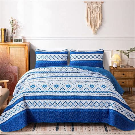 Amazon Djy Boho Quilt Set Queen Bohemian Navy Blue Quilt Coverlet