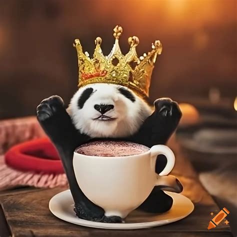 Elegant Panda King Sipping Hot Cocoa From Ornate Mug On Craiyon