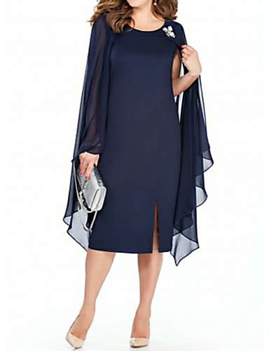 Sheath Column Mother Of The Bride Dress Plus Size Jewel Neck Tea