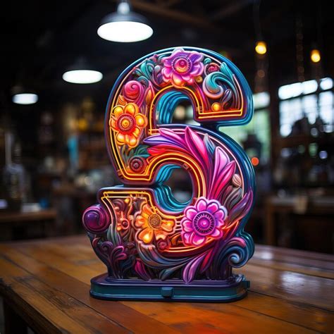 Premium AI Image | a colorful number 6 is on a wooden table