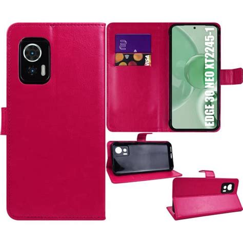 Capa Carteira Couro Rosa Compativel Moto Edge Neo Xt Cell