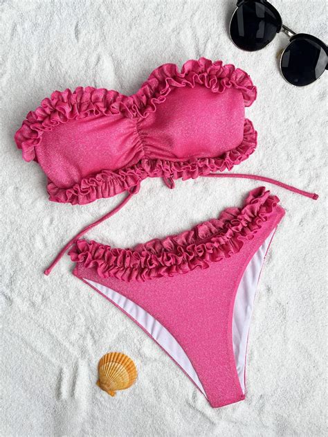 Ruffled Pink Bikini Set For Summer Beachwear On Luulla