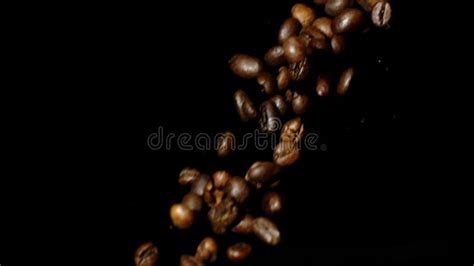 Roasted Caffeine Free Coffee Beans Falling Down Slow Motion Isolated On