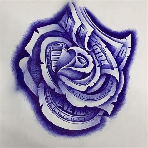 A Drawing Of A Blue Rose With The Word Love In Cursive Writing On It