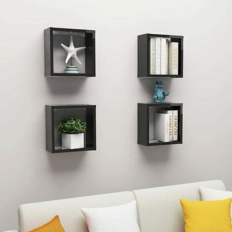 Set Di 4 Mensole Parete A Cubo Mensole Design Scandinavo Scaffali Nero