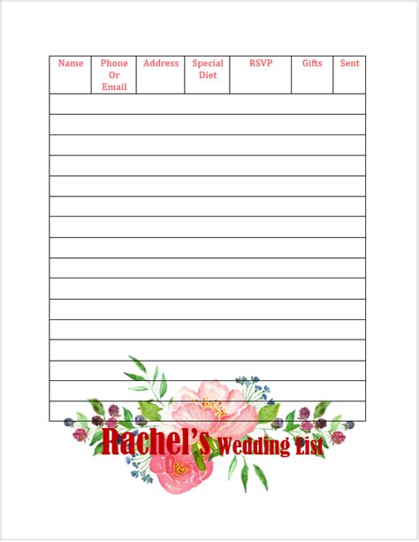 Wedding Guest List Templates - Excel Word Template