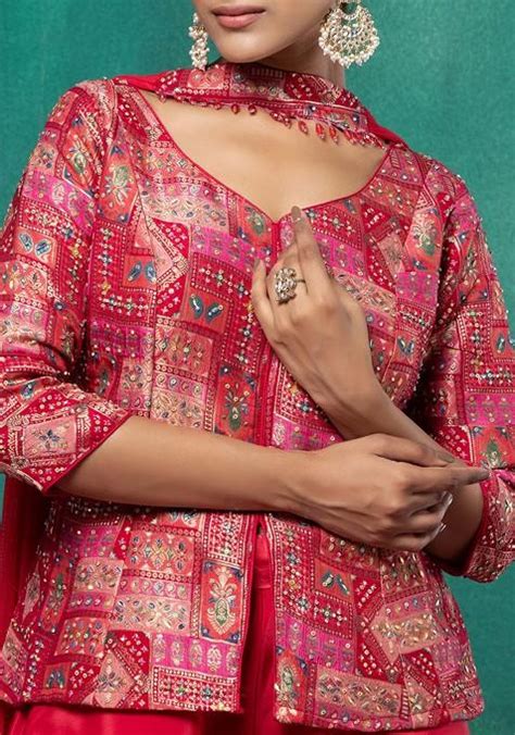 Buy Women Pink Sharara Set With Paisley Sequin Embellished Short Kurta