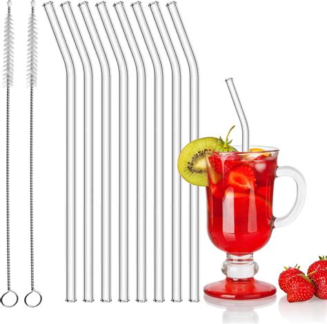 Sheryl Rain 8 Pcs Coloured Glass Straws Reusable Glass Straw With 2