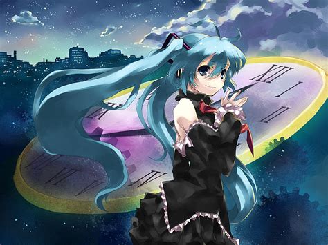 Aqua Eyes Aqua Hair Building City Clouds Dress Gan Shanimuni Hatsune Miku Long Hair Night Sky