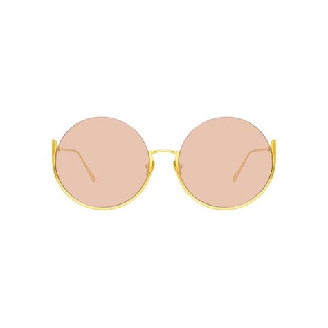 Linda Farrow Olivia Round Sunglasses In Yellowe Gold And Orange