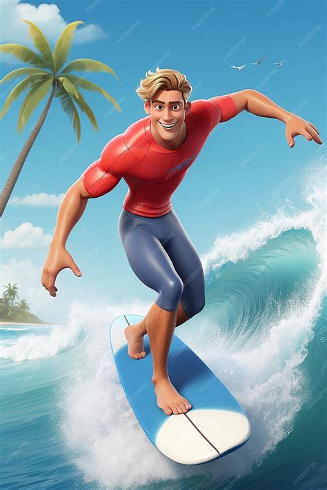 Premium Photo Surfer Cartoon Character 3d Animation Illustration Guide