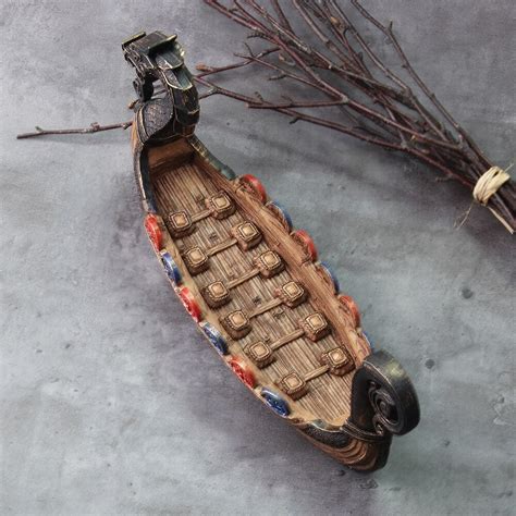 Viking Dragon Boat With Shields Nordic Dragon Head Figurine Etsy