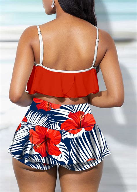 Ruffle Overlay Floral Print High Waist Bikini Set Rosewe USD 32 98