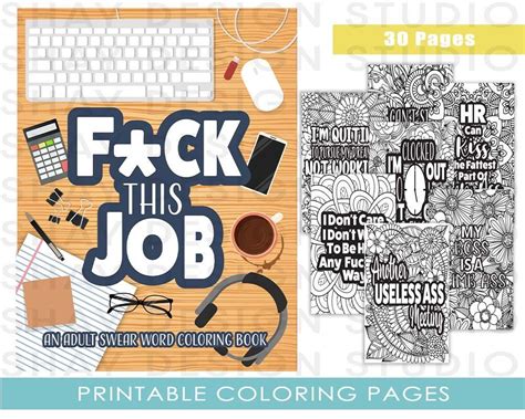 Fuck This Job Swear Word Coloring Book Printable Funny Job Coloring Pages For Adults Great