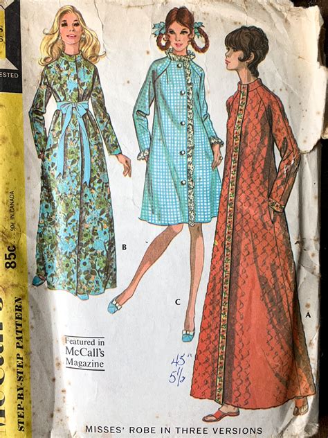 Vintage 1970 McCall S Sewing Pattern For Set Of 3 Misses Robes 2696