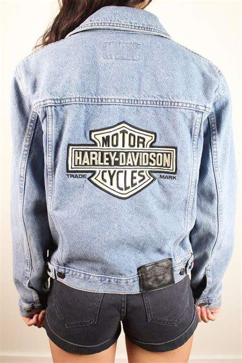 Vintage 90s Harley Davidson Denim Jacket Blue Jean Jacket Light Wash