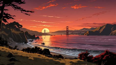 San Francisco Sunset Illustration - Heroscreen | Free image stock ...