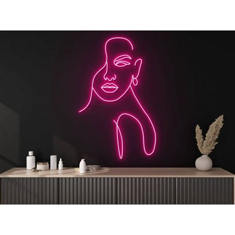 Glowneon Woman Face Line Neon Signs Abstract Art For Girlroom Decor