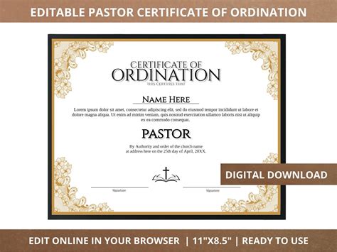 Pastor Ordination Certificate Prntbl Concejomunicipaldechinu Gov Co