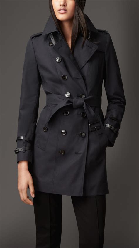 Lyst Burberry Leather Detail Gabardine Trench Coat Navy In Blue