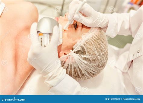 Ultrasound Skin Tightening On A Woman`s Face Stock Image Image Of