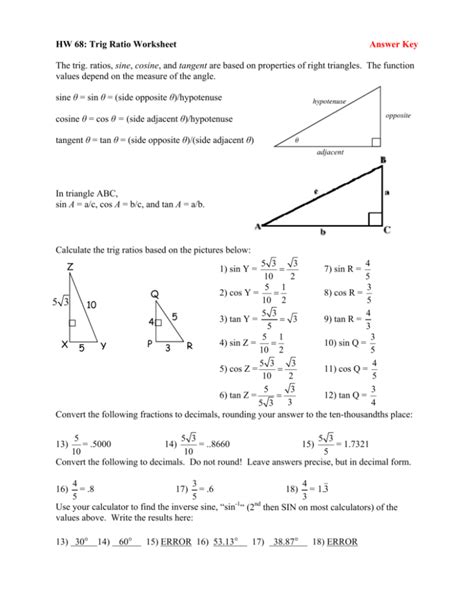 Six Trigonometric Ratios Worksheets With Answers