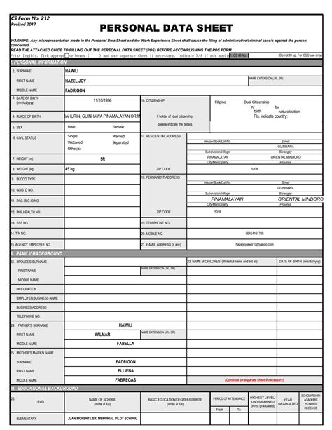 Solution 032117 Cs Form No 212 Revised Personal Data Sheet New Studypool