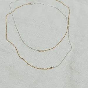 BALANCE Necklace, Silver and Gold Chain Necklace, Tiny Gold Ball Necklace, Sterling Silver 14k ...