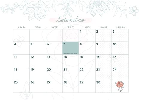 Calendario Mensal Flores Aquarela Setembro Fazendo A Nossa Festa