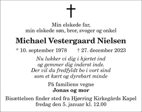 Dødsannonce for Michael Vestergaard Nielsen Nordjyske dk