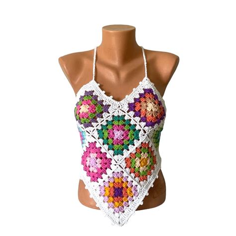 Granny Square Top Crochet Halter Top T For Her Boho Top Granny