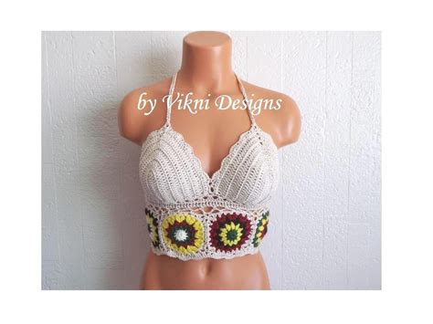 Natural Festival Flower Top Hippie Crochet Crop Top By Vikni Designs