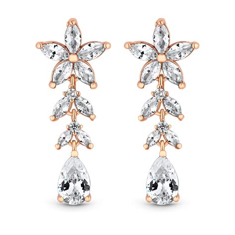 Jon Richard Rose Gold Plated Cubic Zirconia Floral Earrings Jewellery