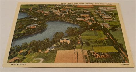 Linen Postcard - Aerial View of Notre Dame University - Collectible Ivy