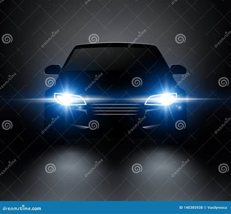 O Carro Ilumina A Opini O Dianteira Real Stica Da Silhueta Far Is Do