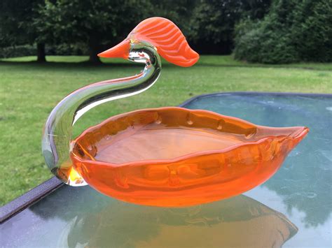 Vintage Large Murano Orange Swan Trinket Dish Art Glass Mid Etsy