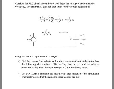 Solved Consider The Rlc Circuit Shown Below With Input The Chegg