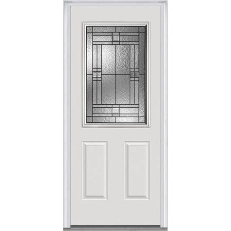 Mmi Door 32 In X 80 In Fiberglass Half Lite Left Hand Inswing Primed Front Door With Brickmould