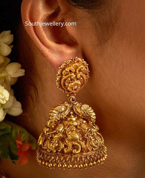 Antique Gold Lord Krishna Jhumkas Indian Jewellery Designs