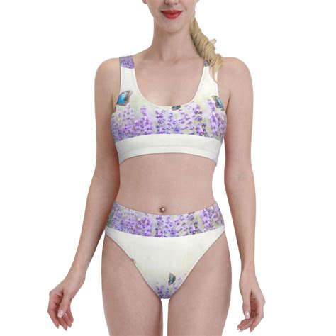 Lukts Women High Waisted Bikini Set Lavender And Butterfly Swimsuit 2