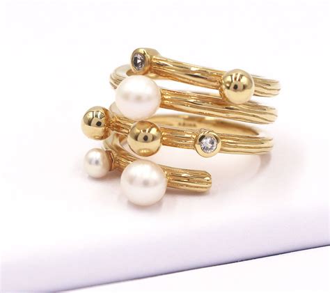 Ariva 18K Clad Cultured Pearl White Sapph IreWrap Ring QVC