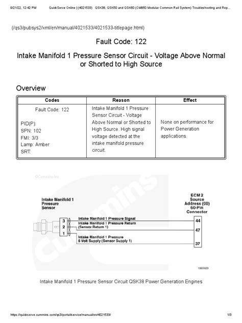 Fault Code 122 Intake Manifold 1 Pressure Sensor Circuit Voltage