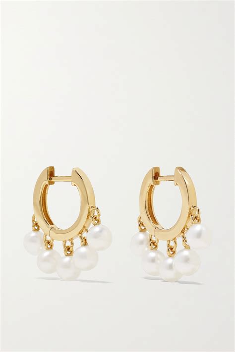 Gold Huggie 14 Karat Gold Pearl Hoop Earrings Sydney Evan Net A Porter