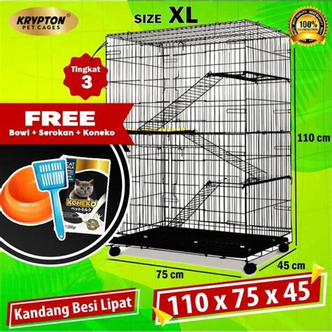 Jual Kandang Kucing Tingkat 3 Besi Lipat Tinggi 110 Xl Jumbo Roda